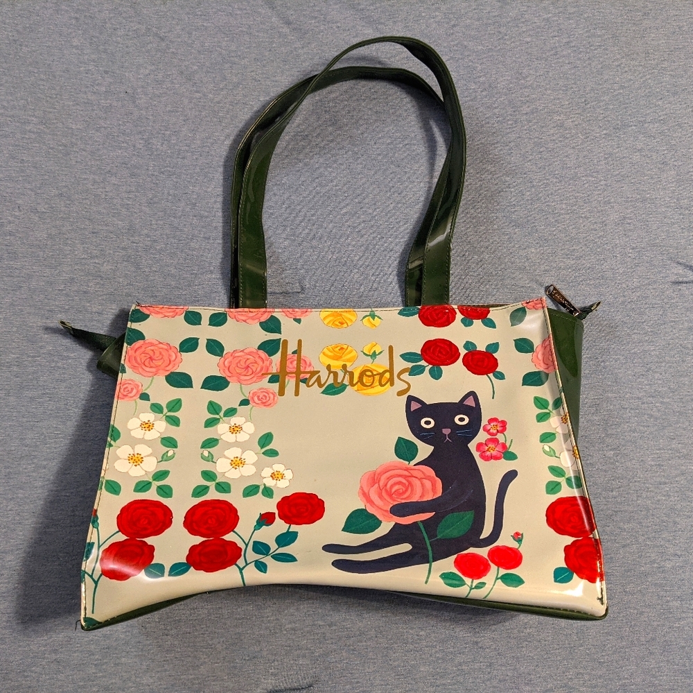 Harrod's vinyl bag with cat and flower design